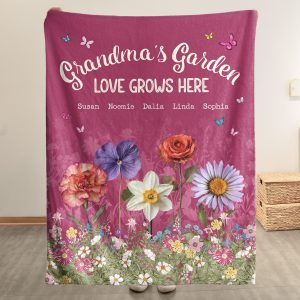 Grandma's Garden Love Grows Here - Personalized Blanket Big Size