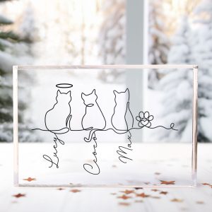 Cat Line Art Gift For Cat Lovers - Personalized Acrylic Plaque