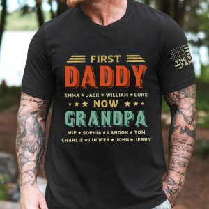 First Dad Now Grandpa Custom Title & Kids Names - PersonalizedOne Size Shirt